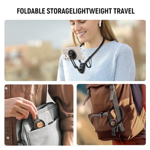NEEWER Magnetic Neck Holder for Action Camera & Phone, Hands Free Tripod Chest Mount Compatible with GoPro DJI Insta360 Magsafe iPhone Android, Phone Holder for Video Recording POV Vlog, GP16