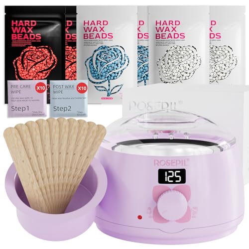 Rosepil Digital Wax Warmer - Waxing Kit with 6 Packs of Wax Beads for Full Body, Face, Brazilian Hair Removal - Perfect for Home Salon Use​