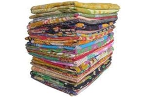 Marubhumi 10 Pieces Mix Lot Of Indian Tribal Kantha Quilts Vintage Cotton Bed Cover Throw Old Sari Made Assorted Patches Made Rally Whole Sale Blanket (52X80 Inches) Twin Size Kantha Quilt