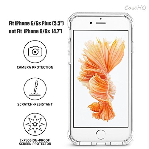 [2 Pack]iPhone 6S Plus Case iPhone 6 Plus Case,CaseHQ Transparent Clear Enhanced Grip Protective Defender cover Soft TPU Shell Shock-Absorption Bumper Anti-Scratch Clear Back Air Cushioned 4 Corners