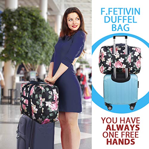 F.FETIVIN Weekender Bag Carry On Bag Travel Duffle Bag Medium Overnight Bag for Women and Girls(Rose Flower) - Thumbnail 6