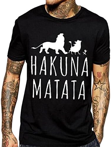 Tanersoned Men's Hakuna Matata Lion Printed T Shirts Casual Summer Tees