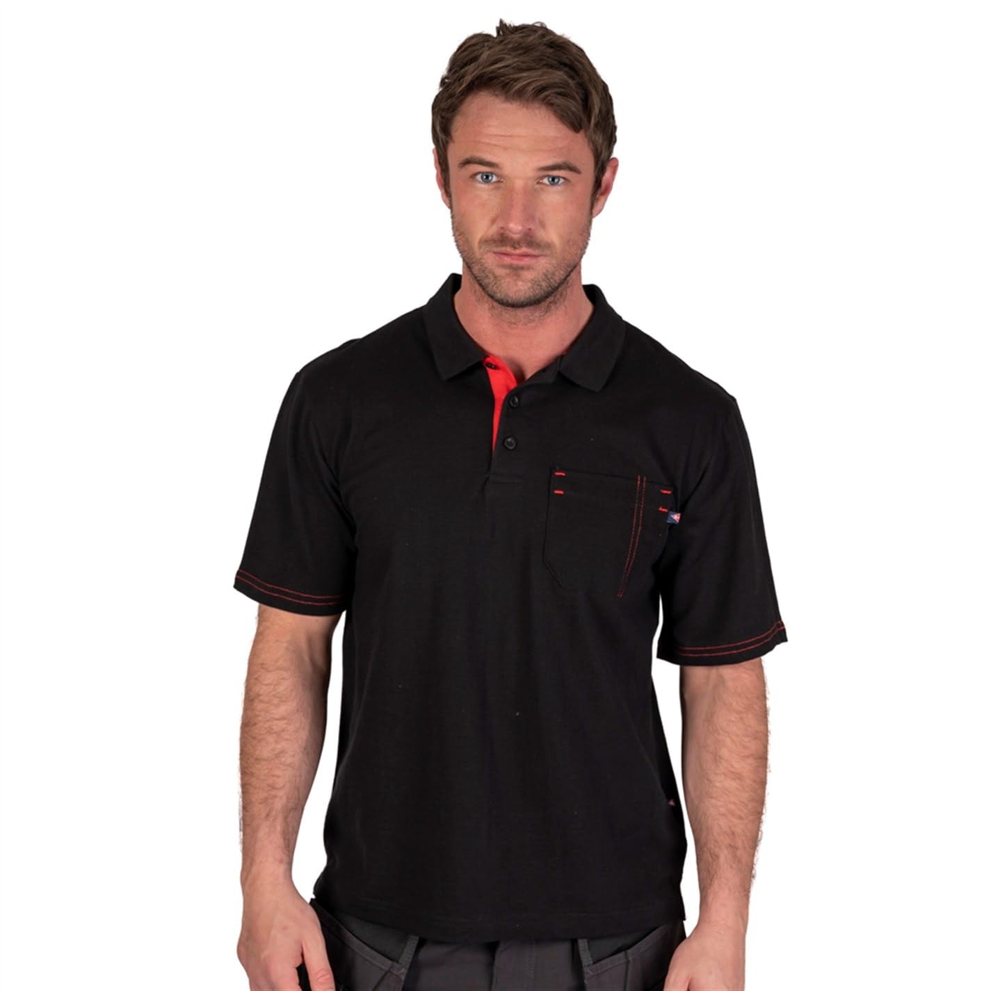 Lee Cooper LCTS011 Men's Classic Workwear Pique Collared Cotton Polo Shirt, Black, L