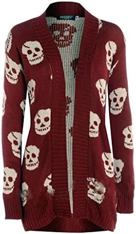 RM Women Ladies Halloween Skull Skeleton Print Open Front Knitted Cardigan