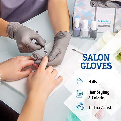 Hand-E Disposable Grey Nitrile Gloves Medium - 200 Count - Kitchen Gloves - Powder Free, Latex Free Medical Exam Gloves with Textured Grip Fingertips - Cleaning, Salon, Painting - Thumbnail 5