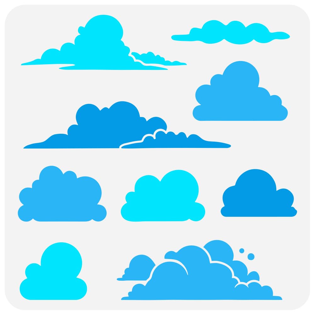 FINGERINSPIRE Clouds Painting Stencil 30x30cm Reusable 9 Styles Cloud Pattern Drawing Template DIY Art Clouds Theme Cartoon Clouds Decoration Stencil for Painting on Wood Wall Fabric Furniture