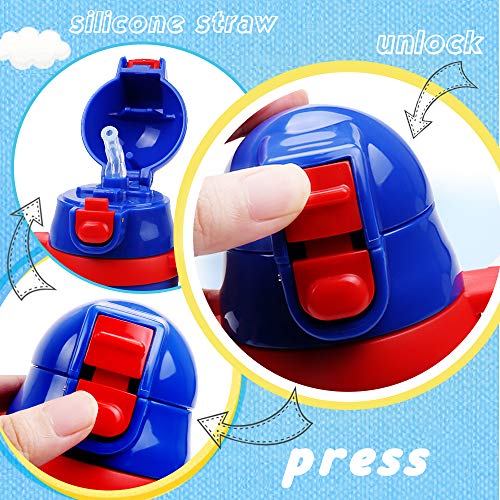 Kids Water Bottle With Straw Dinosaur Thermoses Stainless Steel Insulated Vacuum Cup BPA Free Spillproof Thermal Water Cup For Boys School Lunch - With Handle And Shoulder Strap -12oz, Blue - Thumbnail 5