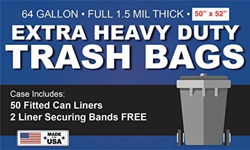 64 Gallon Trash Bags for Rollout Cans - 50/Box - Free Reusable Securing Bands!