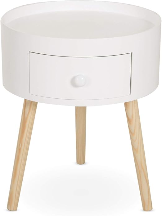 Chevet Table De Nuit Ronde Design Scandinave Tiroir Bicolore Pieds