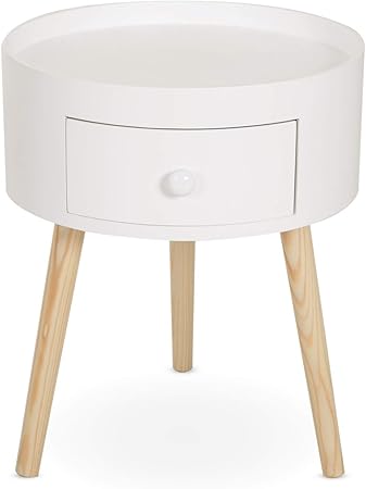 Homcom Scandinavian Design Two Tone Tapered Splayed Legs Drawer Round Nightstand Bedside Table Solid Wood Light Oak White Amazon Co Uk Kitchen Home