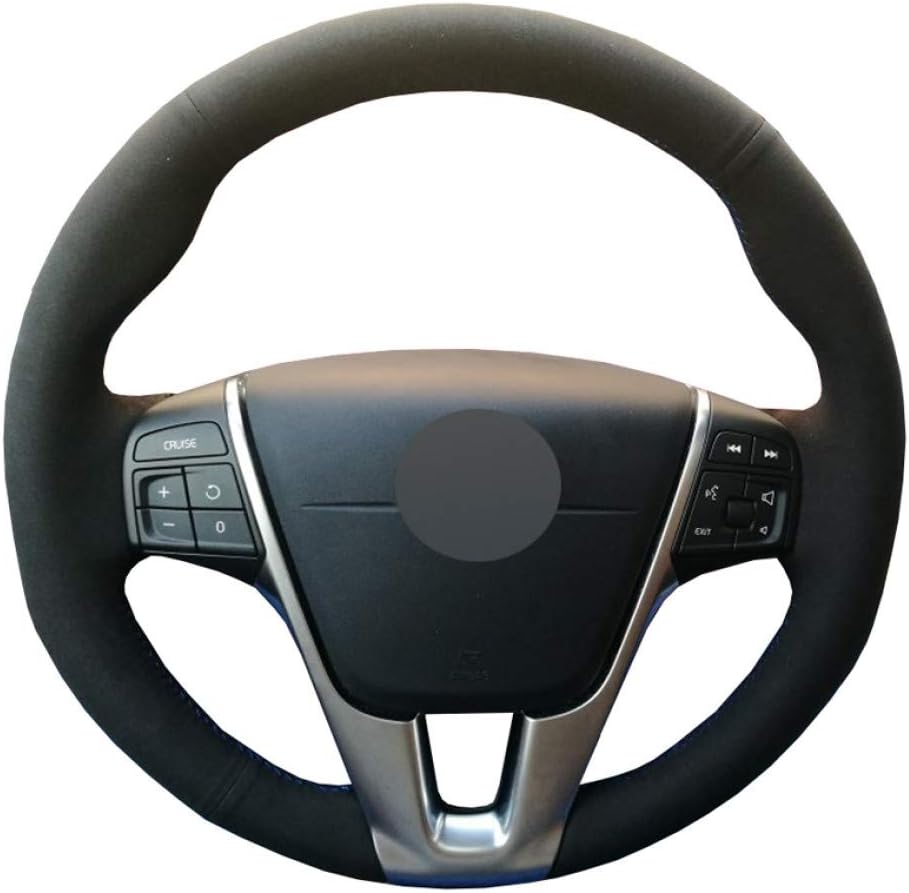 WENIHDJKA Black Suede DIY Hand-stitched Car Steering Wheel Cover for Volvo S60 S60L 2011-2019 XC60 2010-2017 V60 2011-2018