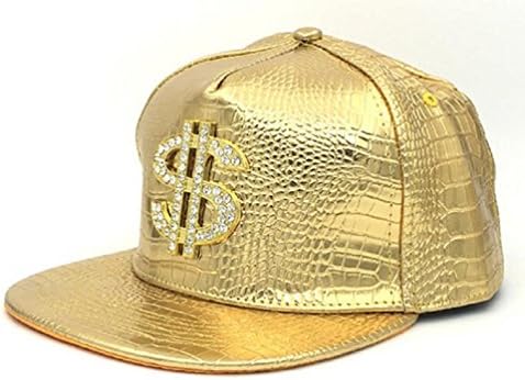 GreatJoy: Adjustable Metallic Baseball Snapback Cap Hats for Hip-Hop Funky Dance Club Costume (L, Gold-Dollar-2)