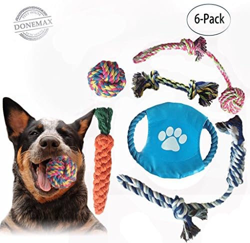 Dog Chew Toys Set - Puppy Toys, 6 Pack Interactive Durable Natural Cotton Chew Toys for Small &amp; Medium &amp; Large Dogs Training Chewing Entertaining