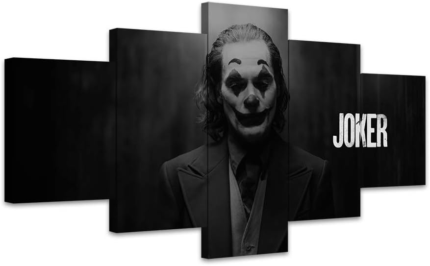 TYG Canvas Wall Art, Wall Painting Joker 2019 Movie Black White Pop Prints on Canvas Giclee Artwork Modern Decor Picture for Living Room/Bedroom Poster Stretched and Framed Ready to Hang 5PCS