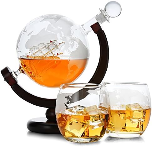 Whiskey Decanter set globe with ship - Wine Decanter set - Scotch Decanter