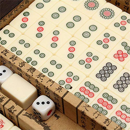 Bestmemories 144 PCS Travel Mahjong Portable Mah-jongg with Archaistic Leather Box and Manual in English for Home Party Gaming (Random Pattern of Box Delivery)