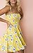 Angashion Women's Floral Strapless Pleated Flowy Skater Mini Tube Dress Yellow