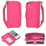 Pooqdo (TM) 2015 Newest Magnetic Zip Flip Wallet Leather Card Case Cover for Iphone 5 5g 5s (Hot Pink)