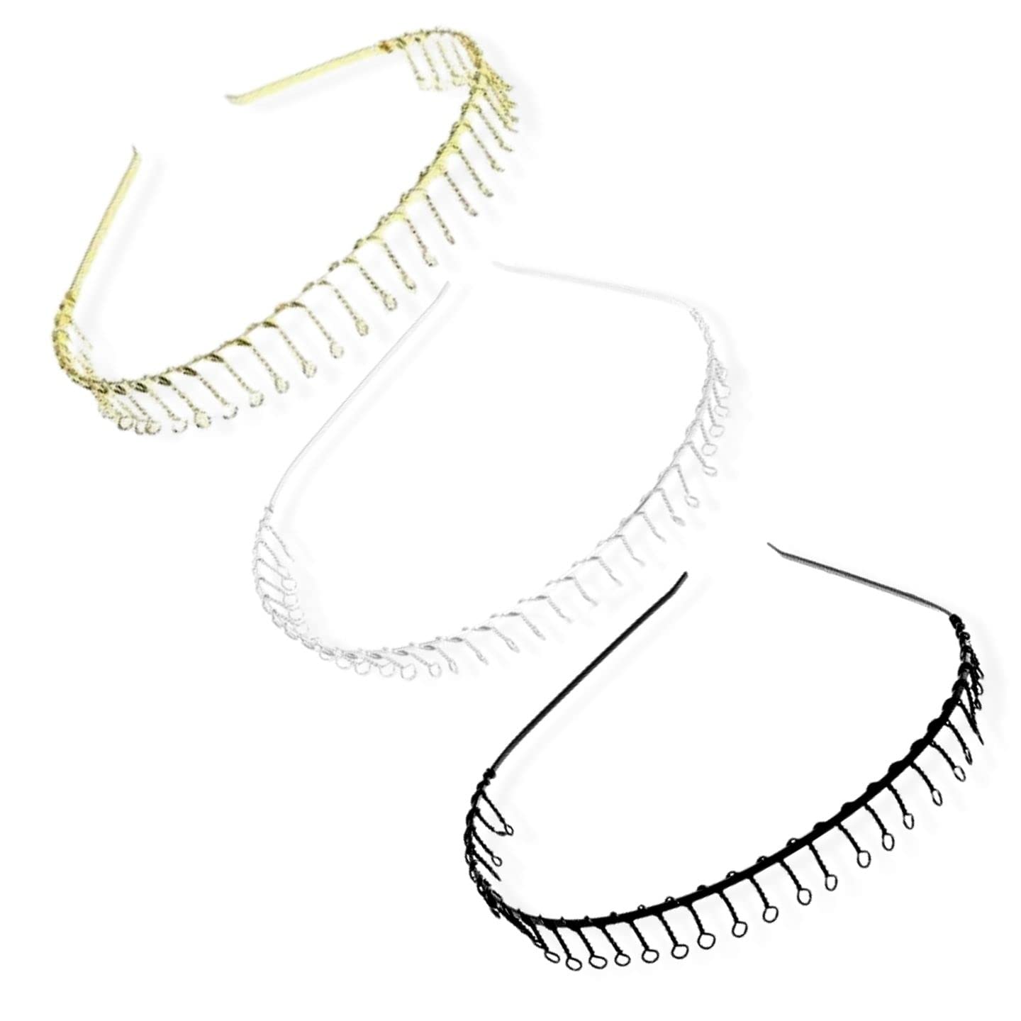 Topkids Accessories Metal Hairband with Teeth for Men and Women, Hair Bands for Women, Headbands Men, Metal Wavy Zigzag Hairband, Zig Zag Headband, Hair Bands for Men (3pc Gold+ Silver + Black)