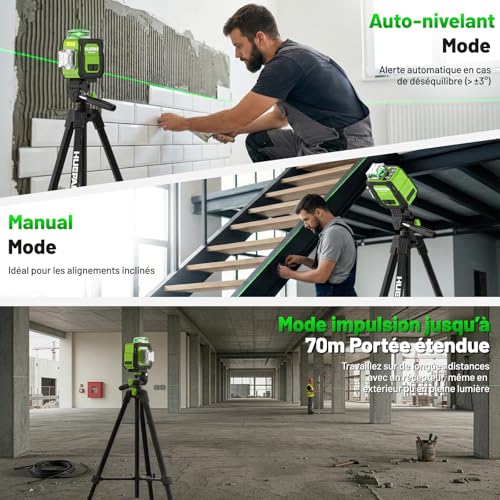 Niveau Laser 360 Autonivelant avec Trépied 152cm, Huepar 3x360 Croisé Laser Vert avec Mode Impulsion, 40m Compacte 3D Laser Niveau Rechargeable, Base Magnétique – Précision Pro pour Chantier&Bricolage