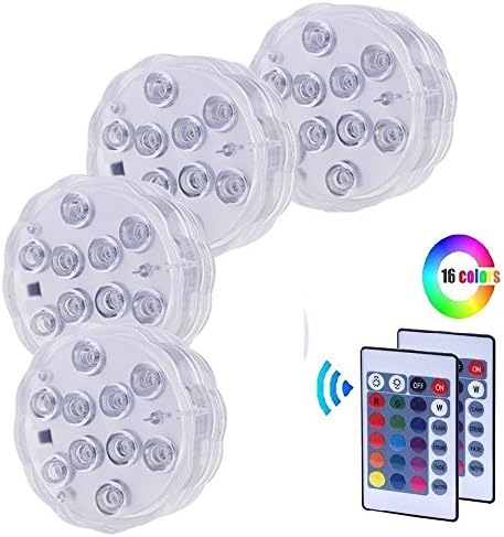 Topnma Submersible LED Lights,Waterproof Underwater Remote Controlled Battery Operated Wireless Multicolor Submersible Led Lights for Aquarium, Hot Tub, Vase Base, Party, Wedding etc.4PCS