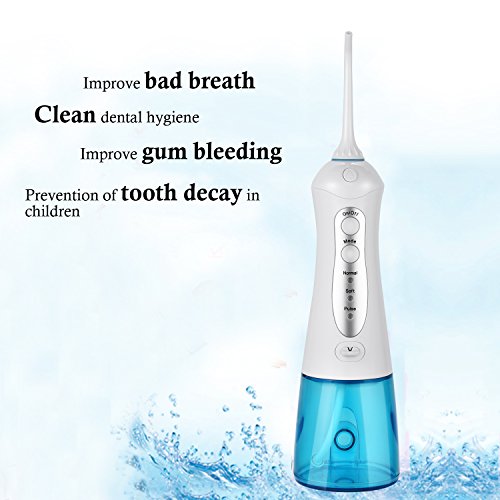 ACEVIVI Water flosser Oral Irrigator for Teeth with 4 Jet tips Cordless Rechargeable Portable, Easy-to-Clean Detachable Water Tank (200ml, Blue) - Thumbnail 7