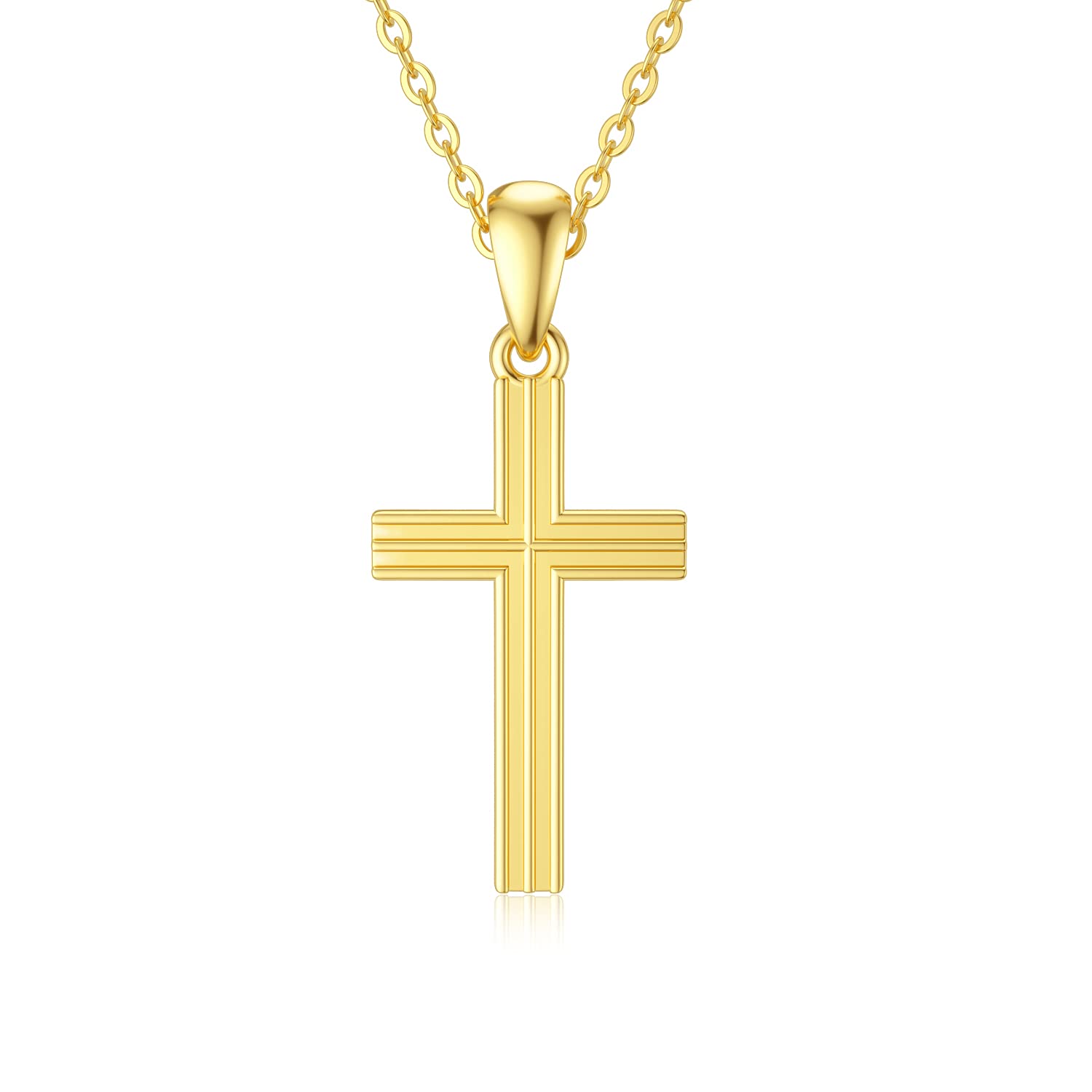 SISGEM 9 ct Gold Cross Necklace, Solid Yellow Gold Cross Pendant Necklace, Gold Faith Necklace, for Women Girls Ladies Mum Sisters, 16"+1"+1"