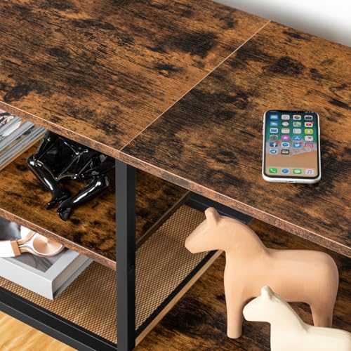 3 Tier TV Stand Table for Living Room, 140 cm TV Shelf for up to 40-65 Inch, TV Unit with Charging Station, Industrial TV Entertainment Center with Open Shelves for Bedroom, Rustic Brown EBF40KDS01