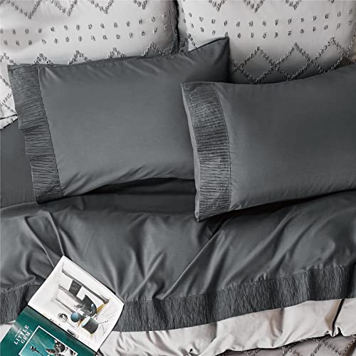 Bedsure Queen Sheets Set Grey Soft 1800 Sheets for Queen Size Bed, 4