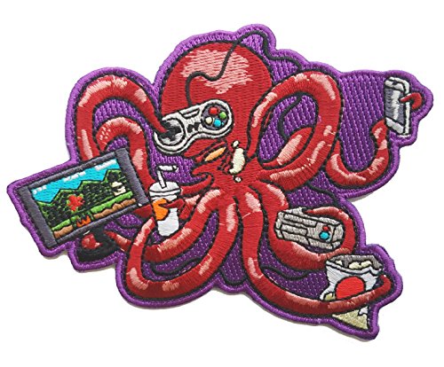 More Tentacles to Party Octovideo Funny Octopus Playing Video Games Iron On Patch