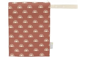 Itzy Ritzy Sealed Wet Bag with Handle – Wet Bag for Travel, Swimsuits, Cloth Diapers, Gym Clothes & Toiletries - Washable & Reusable w/Water Resistant Lining - Measures 11” x 14” (Terracotta Sunrise)