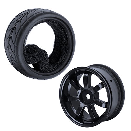 4PCS Width:1.02" (26mm) OD 2.56"(65mm) Rubber Tires & Wheel Rims 12mm Hex Hub For 1/10 Scale RC Vehicle On Road Touring Car
