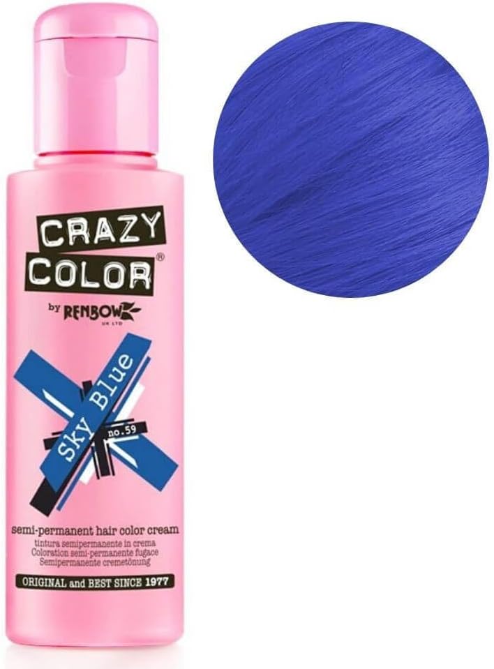 Crazy Color Sky Blue Semi-Permanent Hair Dye 100ml Renbow Sky Blue 59