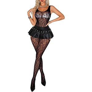 EHSUYAB Fishnet Bodysuit Body Stockings For Women Sexy Lingerie | Full Leopard Print, Garter Design, Low Back, Plus Size, Exo