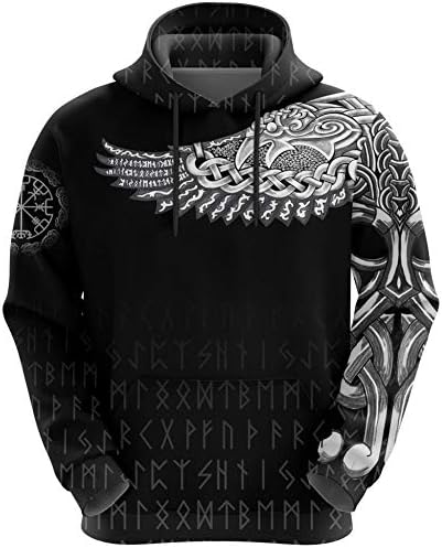 2020 Vintage Odin Rune 3D Printed Hoodie, Nordic Mythology Viking