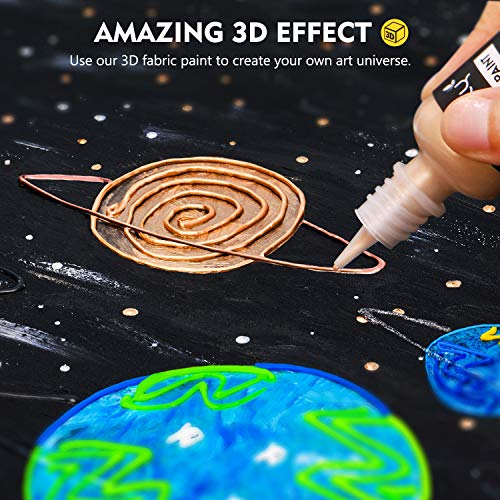 Magicfly 3D Fabric Permanent Paint 40 Color, Puffy Paint with Vibrant Colors, 3 Bonus Brushes