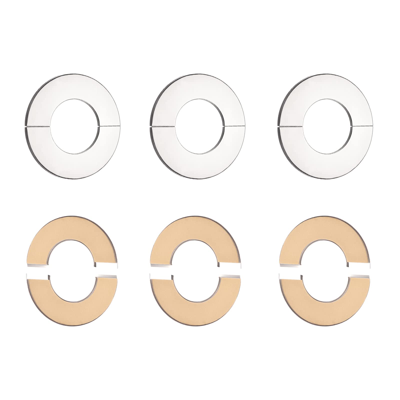 DTGN 66x6mm(DxT) Wall Split Flange - 6Pack - Good for Bathroom Kitchen 24mm Dia Pipe - Stainless Steel Round Escutcheon Plate - Silver Tone