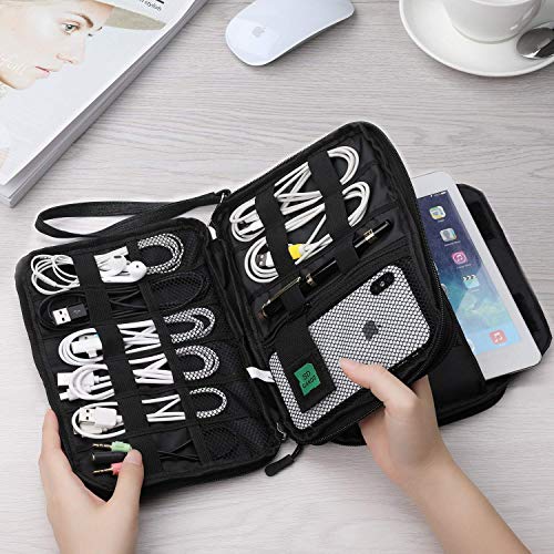 Electronic Organizer, Double Layer Travel Gadget Bag for USB Cable, SD Card, Hard Drive, Power Bank, iPad Mini, etc. with Free Bonus(1 SIM Card Adapter & 1 Velcro Roll) by Tqgoods