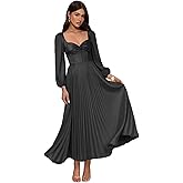 KIRGNT Long Sleeve Satin Bridesmaid Dresses for Women Pleated Formal Evening Party Gown