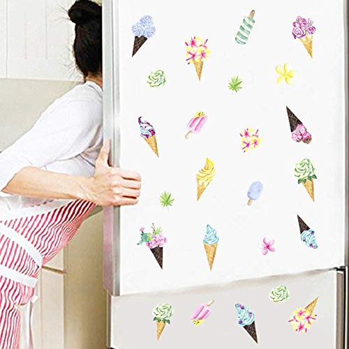 IARTTOP Ice Cream Wall Decal, Colorful Dessert Pattern Sticker for Party Decoration, Watercolor Blooming Flower Window Cling Decor and Girls Bedroom Decor (54 pcs Multicolor Decals)