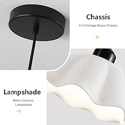 Mini Ceramic Pendant Light Retro White Wave