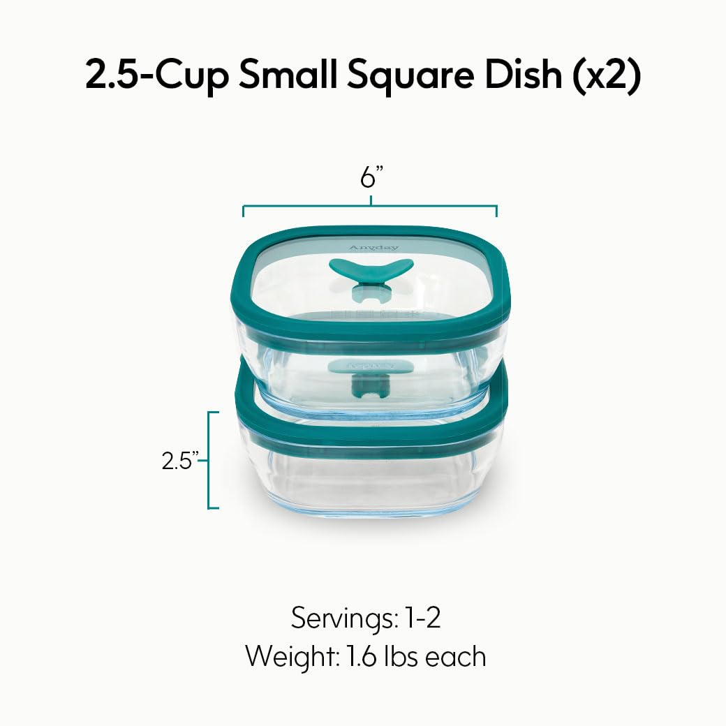 Condition photo showing As Is for anyday 2 pack 2.5 cup microwavable glass lunch containers with glass lids, microwave safe lunch bowl