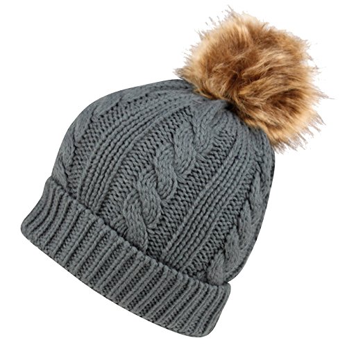 Angela & William Unisex Winter Warm Cable Knit Scarf with complementing PomPom Slouchy Beanie Hat - Gray