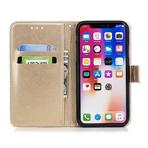 Scheam iPhone X Case Cover, Backcover Cell Phone Cases Anti-Scratch Wallet Case [Card Pocket] Protective Shell Armor Hybrid Shockproof Rubber Bumper Cover Card Slot Holder - Golden - Thumbnail 5
