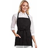 YZEOKAC Men's Chef Apron and Women's Server Apron with 3 Pockets, Kitchen Cooking Grilling Black Aprons, Unisex