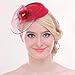 FAYBOX Vintage Mesh Wool Felt Pillbox Flower Women Fascinator Hat Hair Clip RED