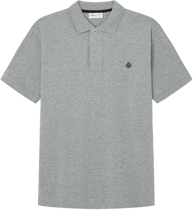Basic-Poloshirt aus Piqué, Regular Fit, gesticktes Baum-Logo für Herren, Grau Melange, S