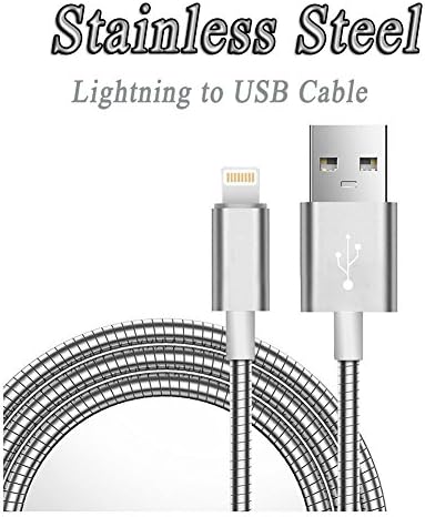 iPhone Charger Lightning to USB Cable 3FT Acher Stainless Steel Sync and Charging Cord 8 Pin for iPhone 7 6S 6 Plus SE 5S 5C 5 iPad 2 3 4 Mini Air Pro iPod Nano (Silver)