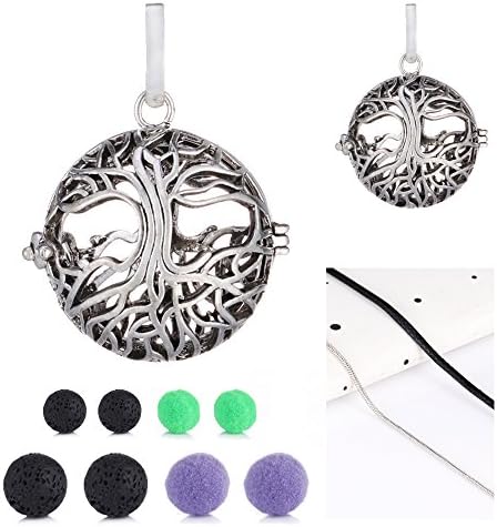2Pcs Mixed Size Tree of Life Aromatherapy Diffuser Essential Oil Lockets Pendant Necklace Aroma Diffusers Necklaces With Chains Lava Stones Felt Balls
