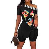 Kencey Women‘s One Shoulder 2 Piece Set Outfits Summer Half Sleeve Slim fit Tracksuit